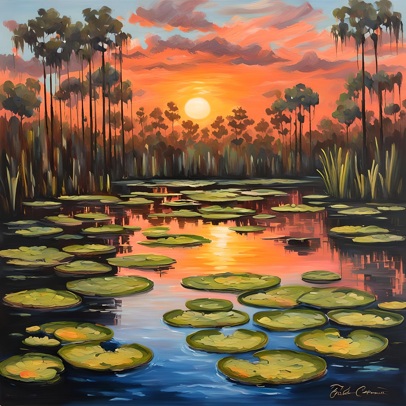 Vivid Florida Swamp Sunset in Highwaymen Style