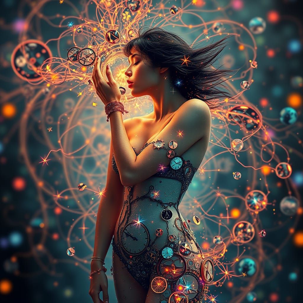 Surreal Hourglass Woman Kissing Time