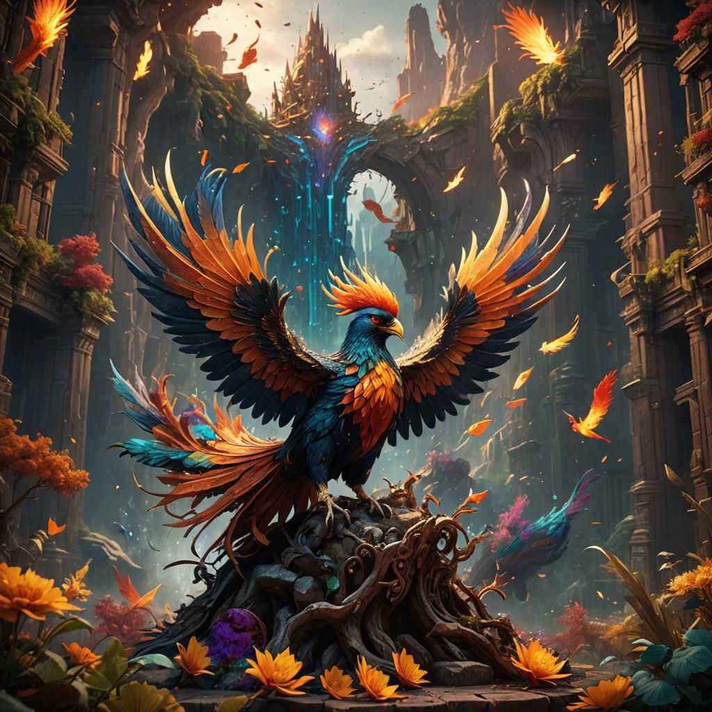 Fantastical Phoenix Bird in Detailed Matte Painting