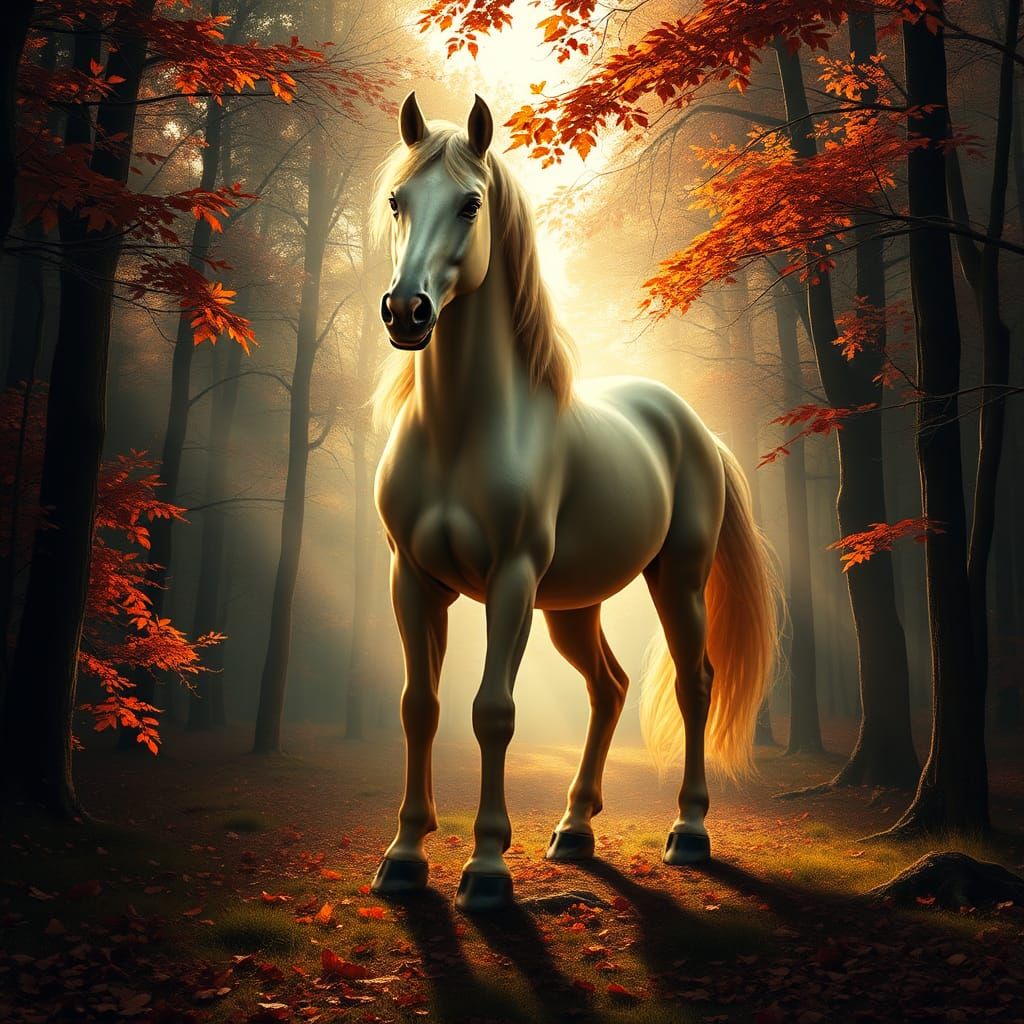 Majestic Centaur in Autumn Forest Oil Painting