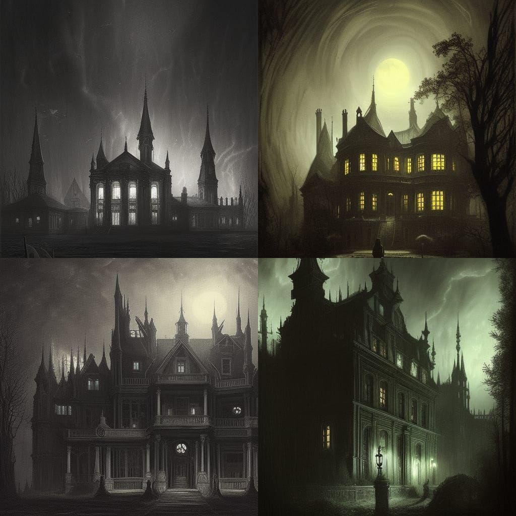 Haunted Mansion at Night in Horror Style