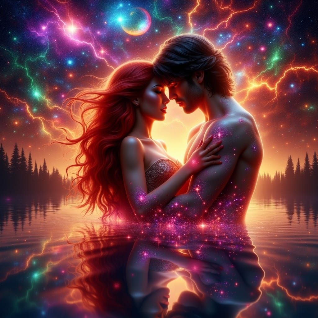 Dreamy Woman Dancing in Lake with Suitor