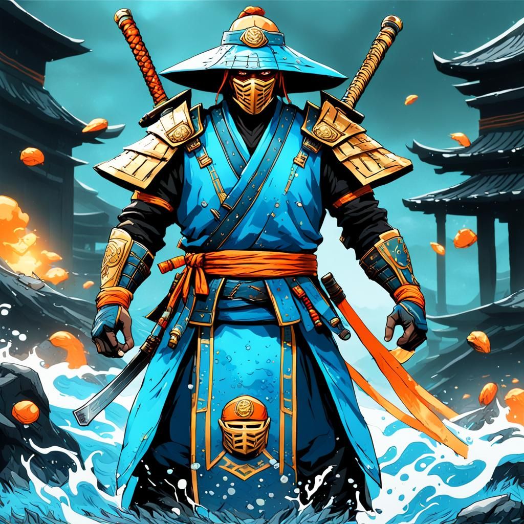Hydrokinetic Samurai in Cyan Armor, Cel-Shaded Manga