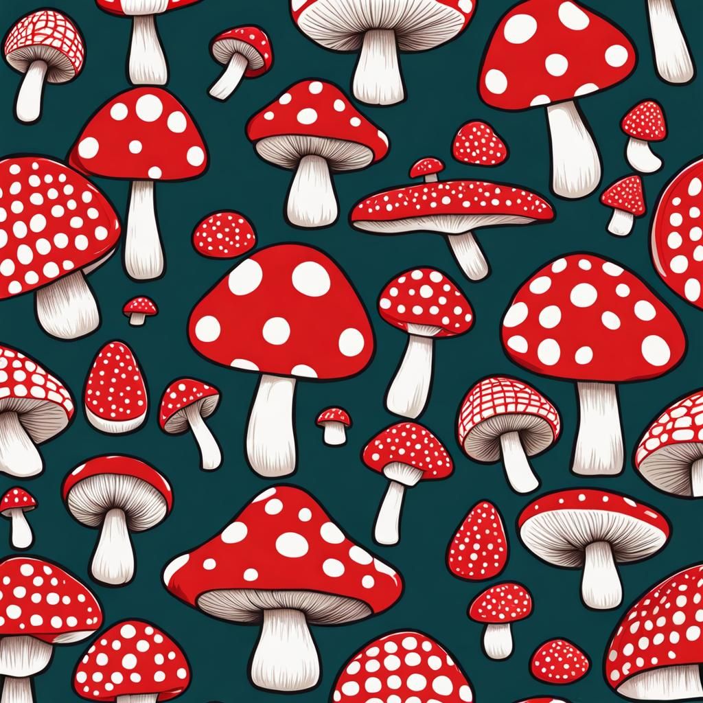 Cute Mushroom Drawing with Checkers