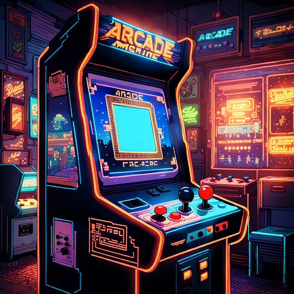 Retro Arcade Machine Pixel Art Close-Up