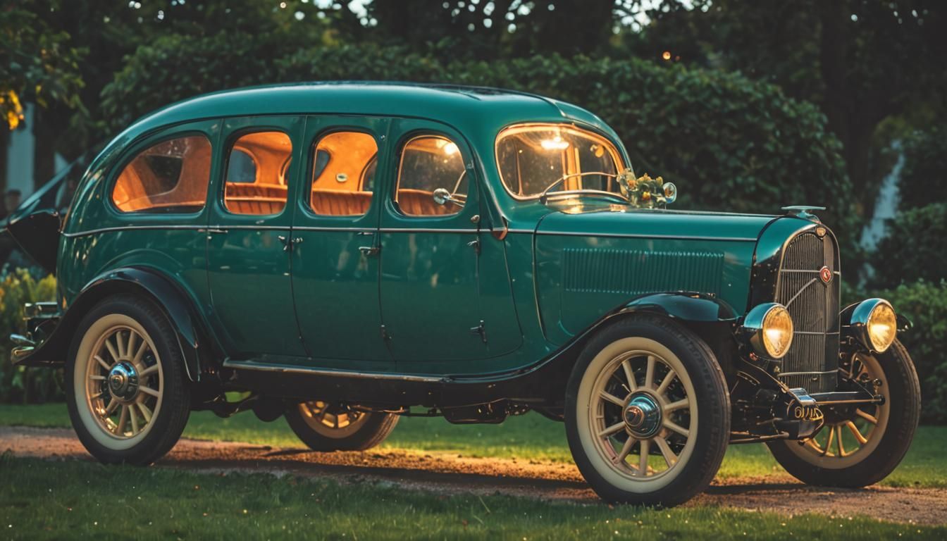 1930s Fastback Coupe in Garden at Dusk