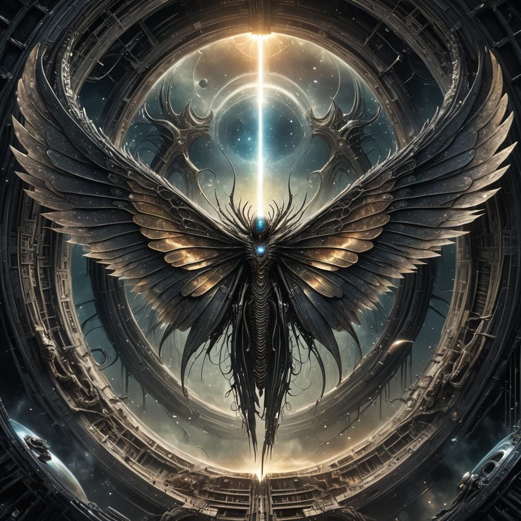 Galactic Fairy Ascending Cosmic Portal in Giger Style