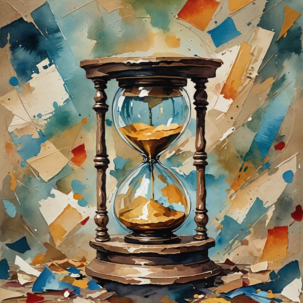 Hourglass Old Lady: Gouache Watercolor Time Passage