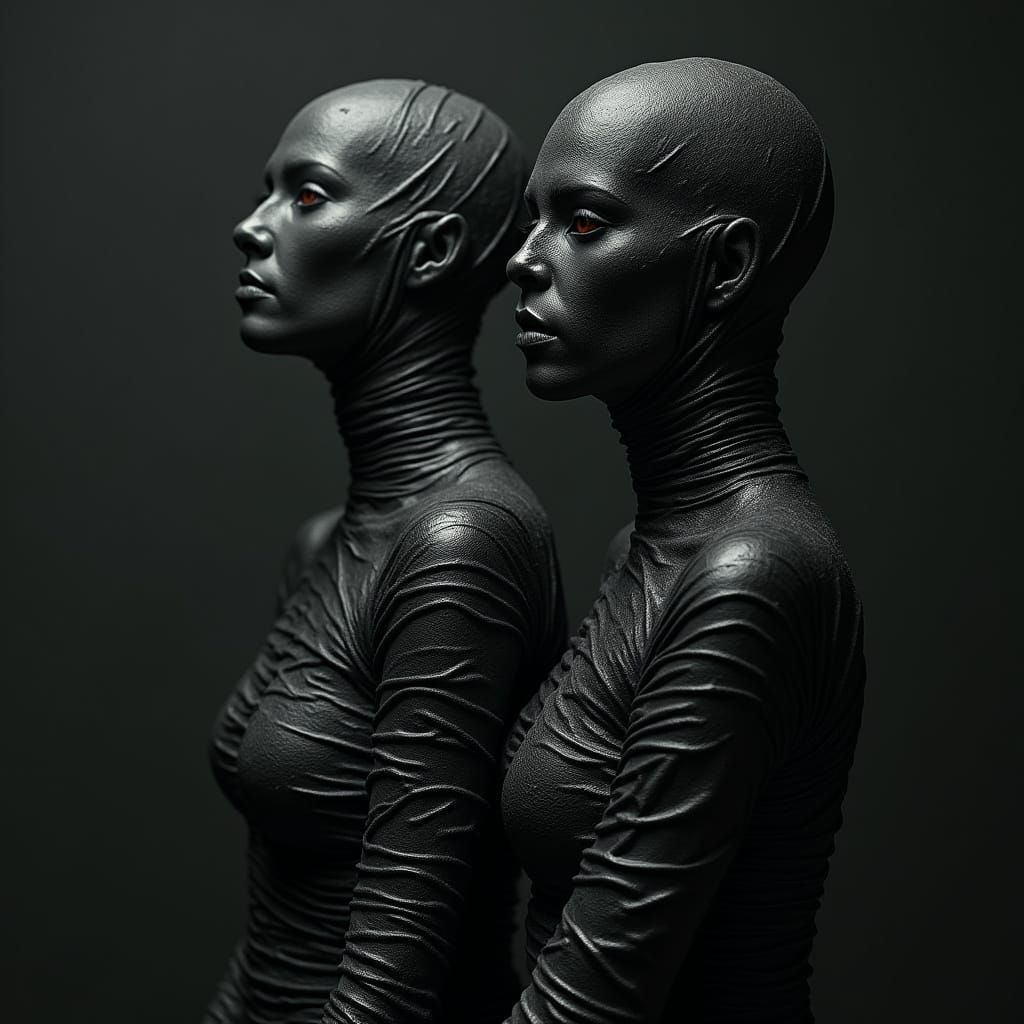 Eerie Latex Figures in Dark Mystical Setting