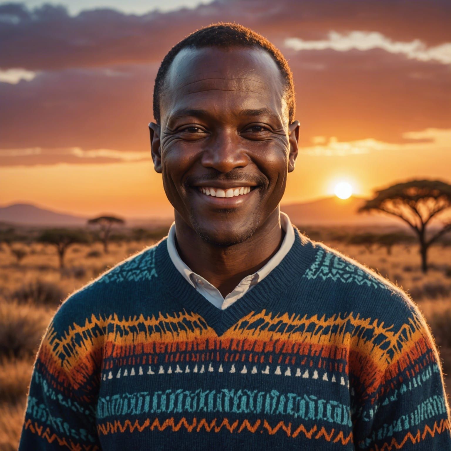 Smiling Kenyan Businessman at Serengeti Sunset
