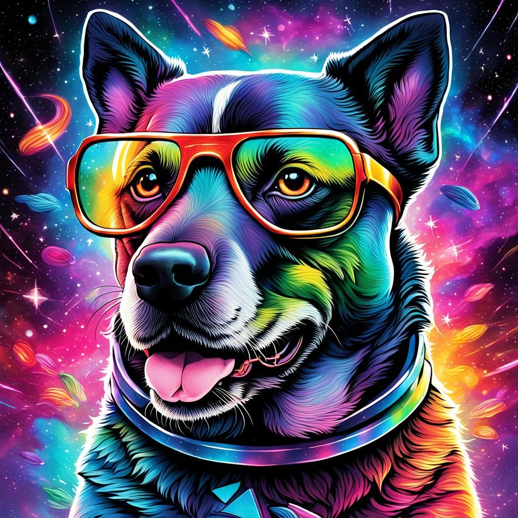 Rainbow Superhero Dog Movie Poster in Astral Style