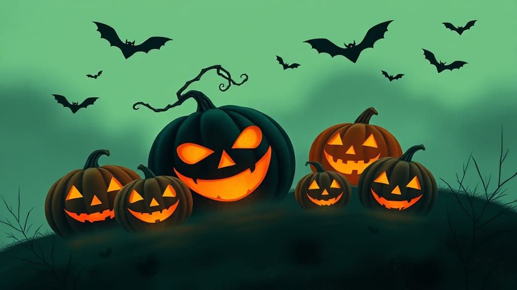 Glowing Pumpkins on Misty Hill in Graffiti Style