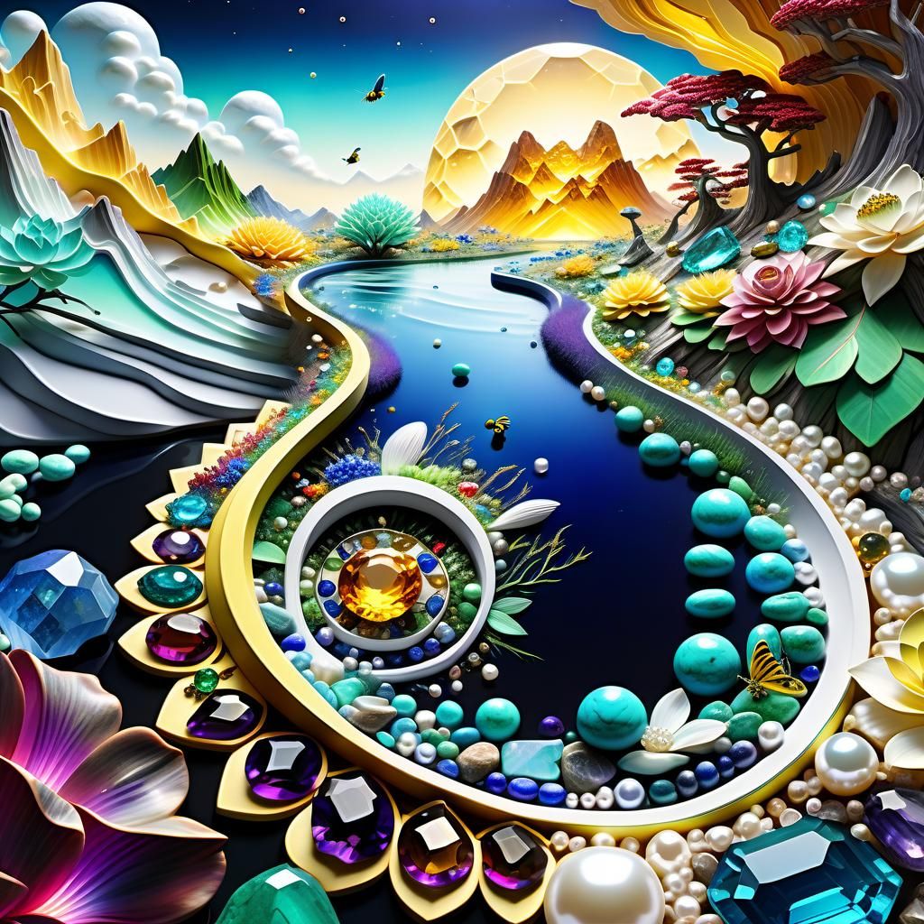 Vibrant Gemstone Paradise in Warm Sunset Glow