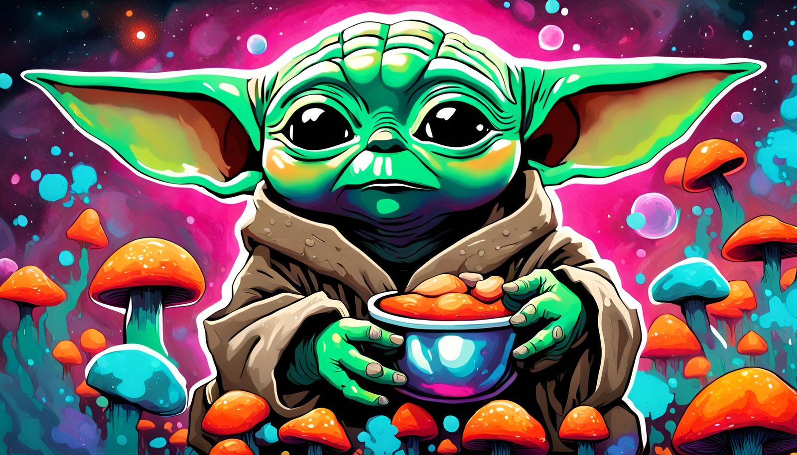 Baby Yoda's Psychedelic Space Trip: Graffiti Art