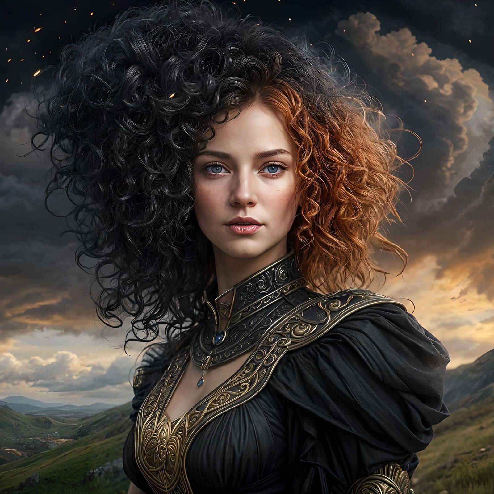 Fantasy Woman with Blue Eyes in Dark Fantasy Style