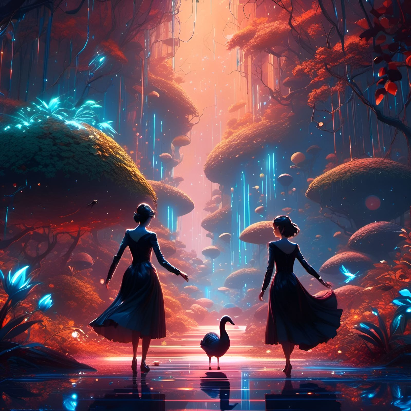 Cyberpunk Black Swan in Anime Style