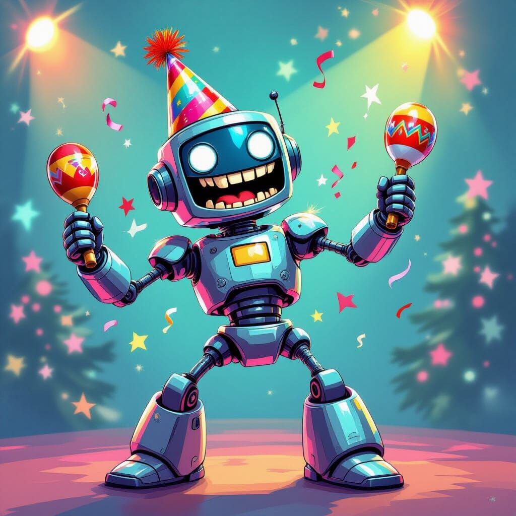 Dancing Robot with Turkey Teeth in Whimsical Style