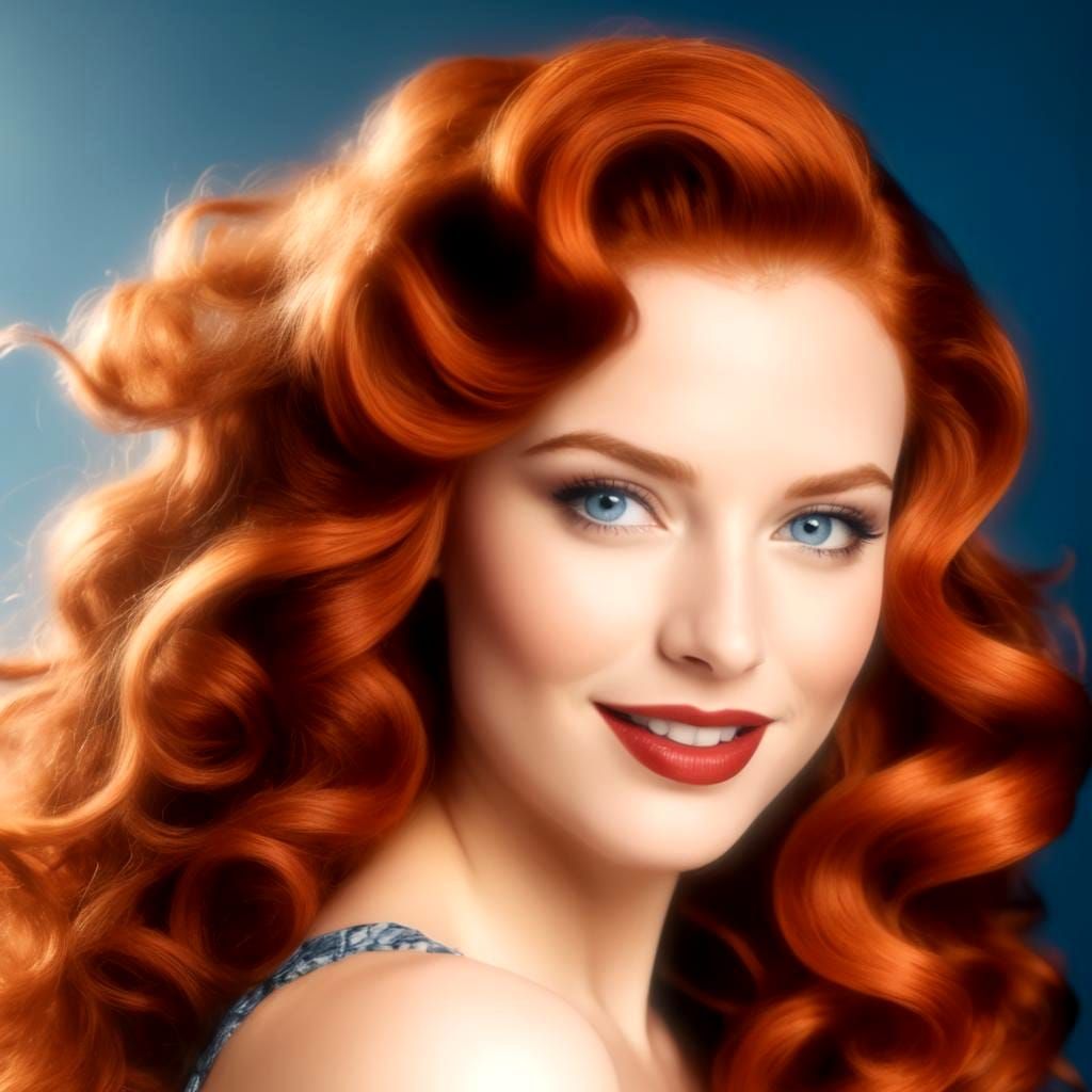 Smiling Redhead Portrait on Blue Background