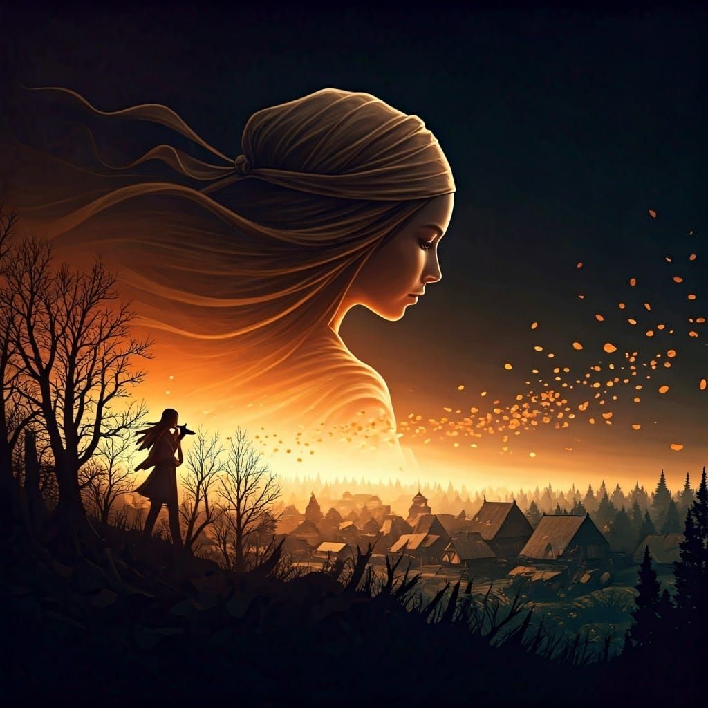 Ethereal Bronze Age Flute Player in Silhouette