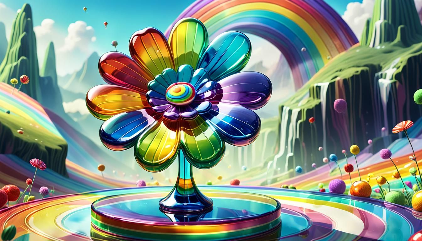 Whimsical Rainbow Glass Flower in Candy Art Style