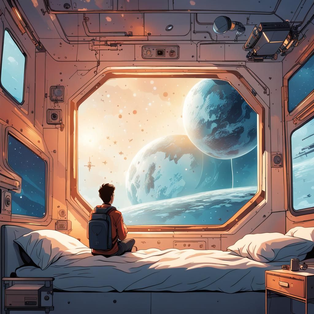 Astronaut in ISS with Alien Planet View