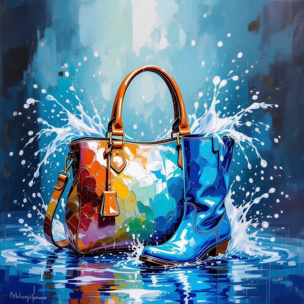 Water Handbag and Boots in Impressionistic Style