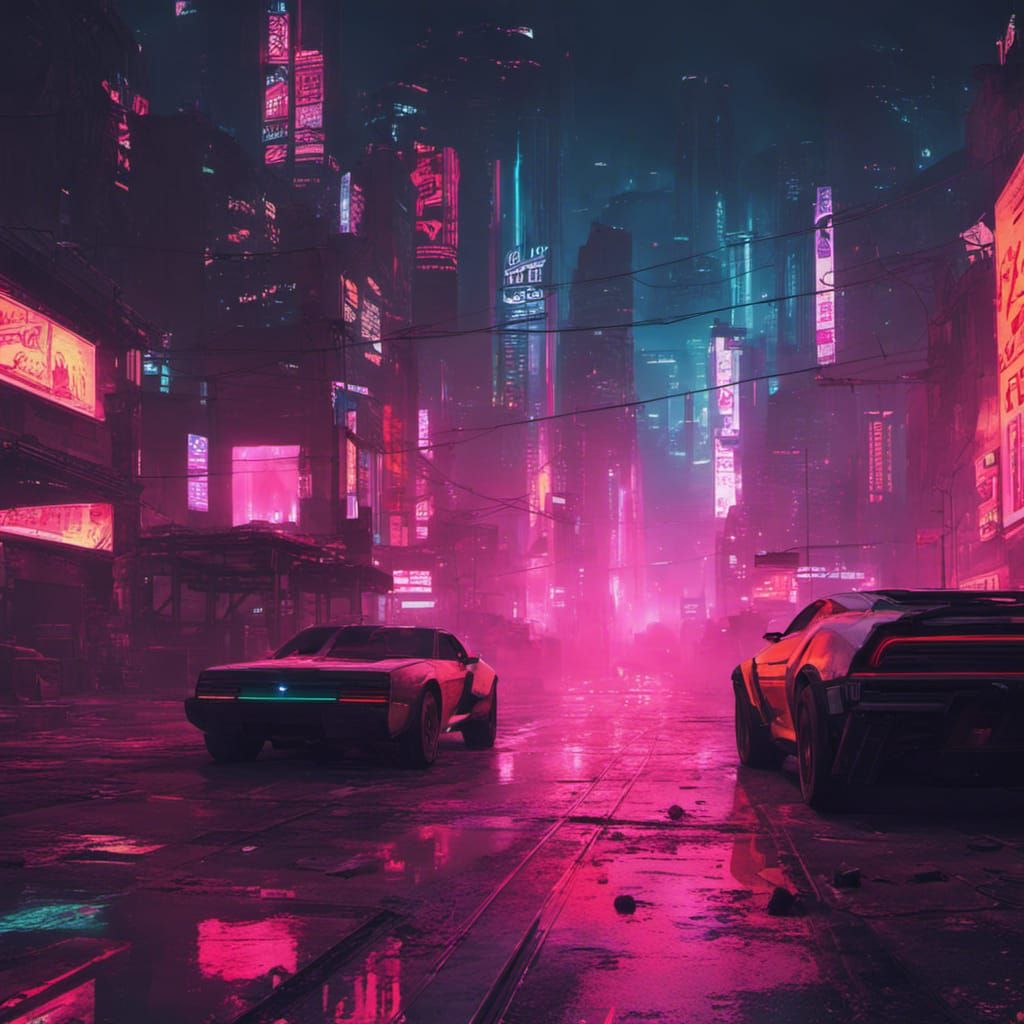 Neon Cityscape at Night in Cyberpunk Style