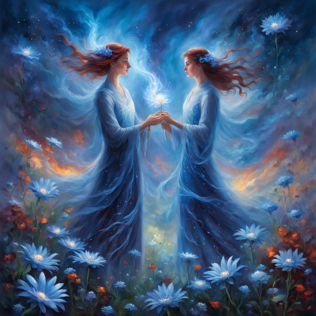 Mystical Women in Glowing Flower Field