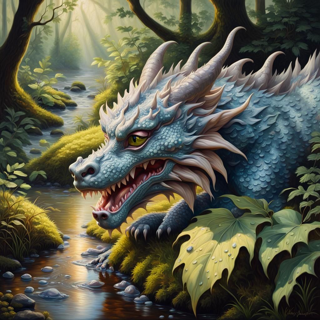 Vibrant Morning Portrait of a Dragon Beast with Feline Featu...