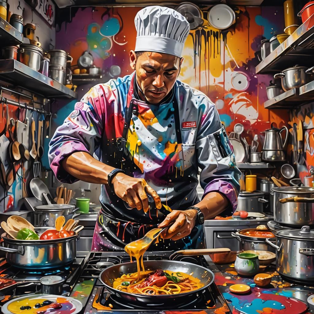 Graffiti Chef Cooks in Polychromatic Kitchen