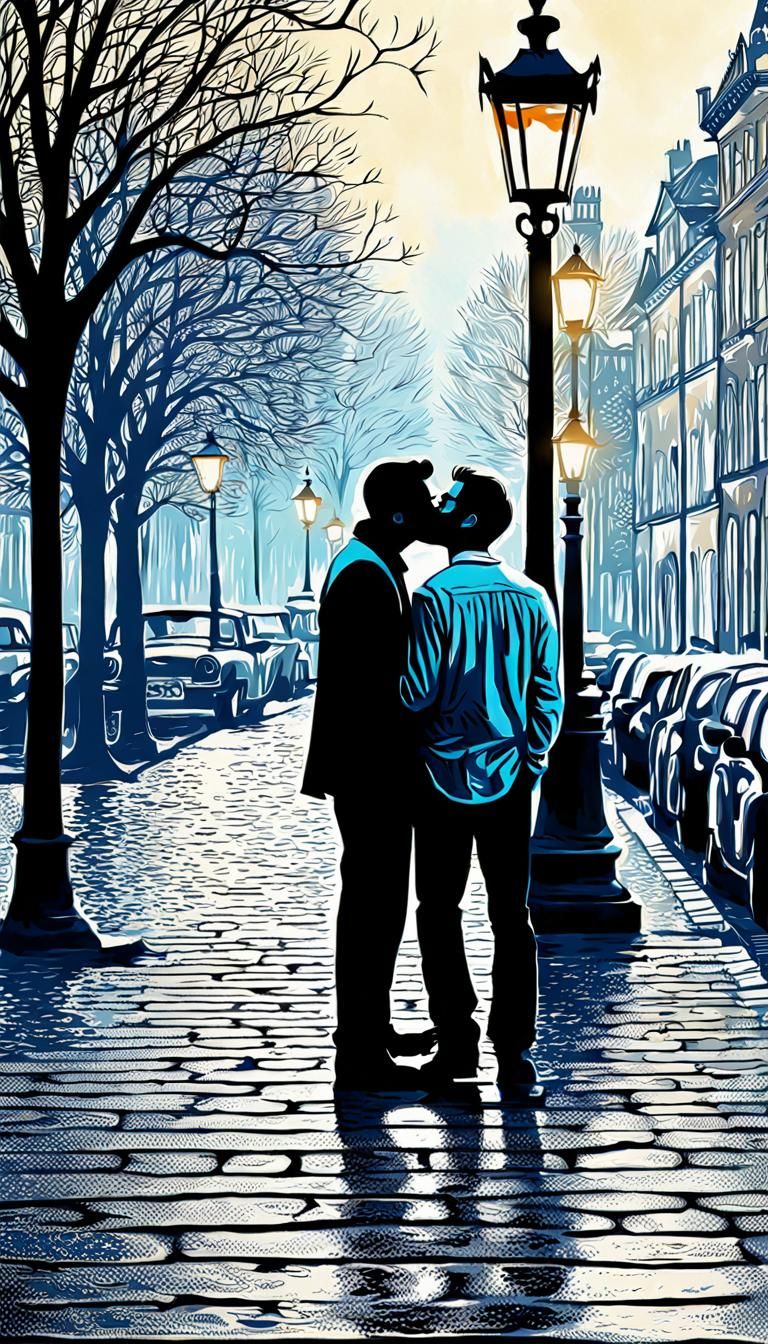 Romantic Kiss Between Two Men: Stylized Art