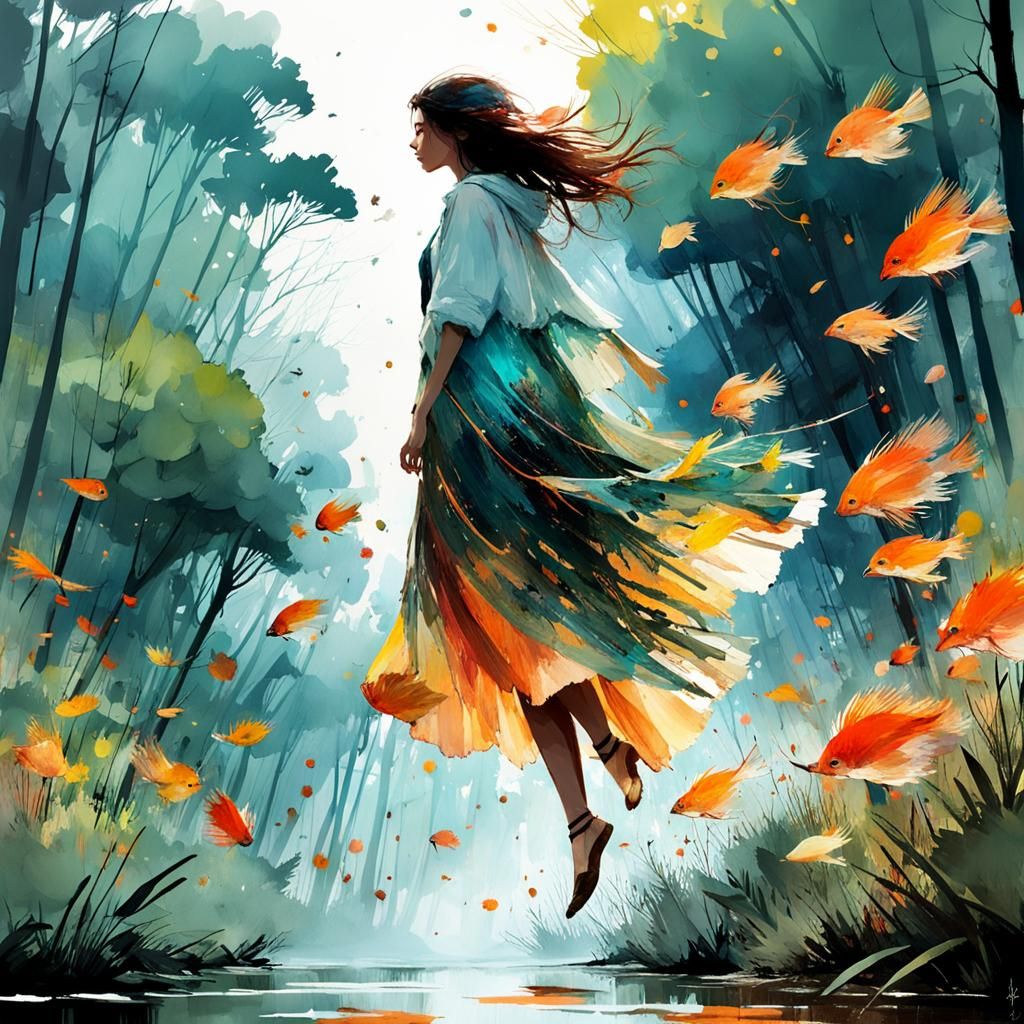 Colorful Bird in Forest: Watercolor Splash Art