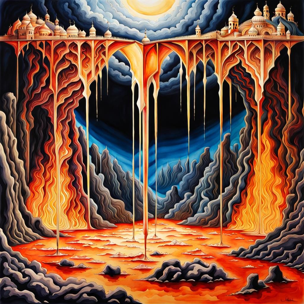 Islamic Hellscape in Dripping Watercolor