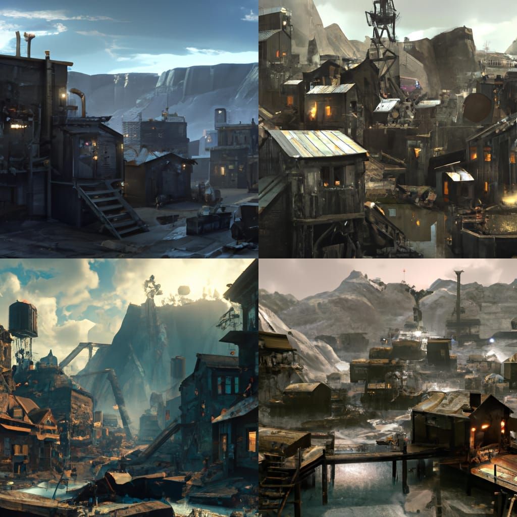 Dark Fantasy Mining Town Concept Art