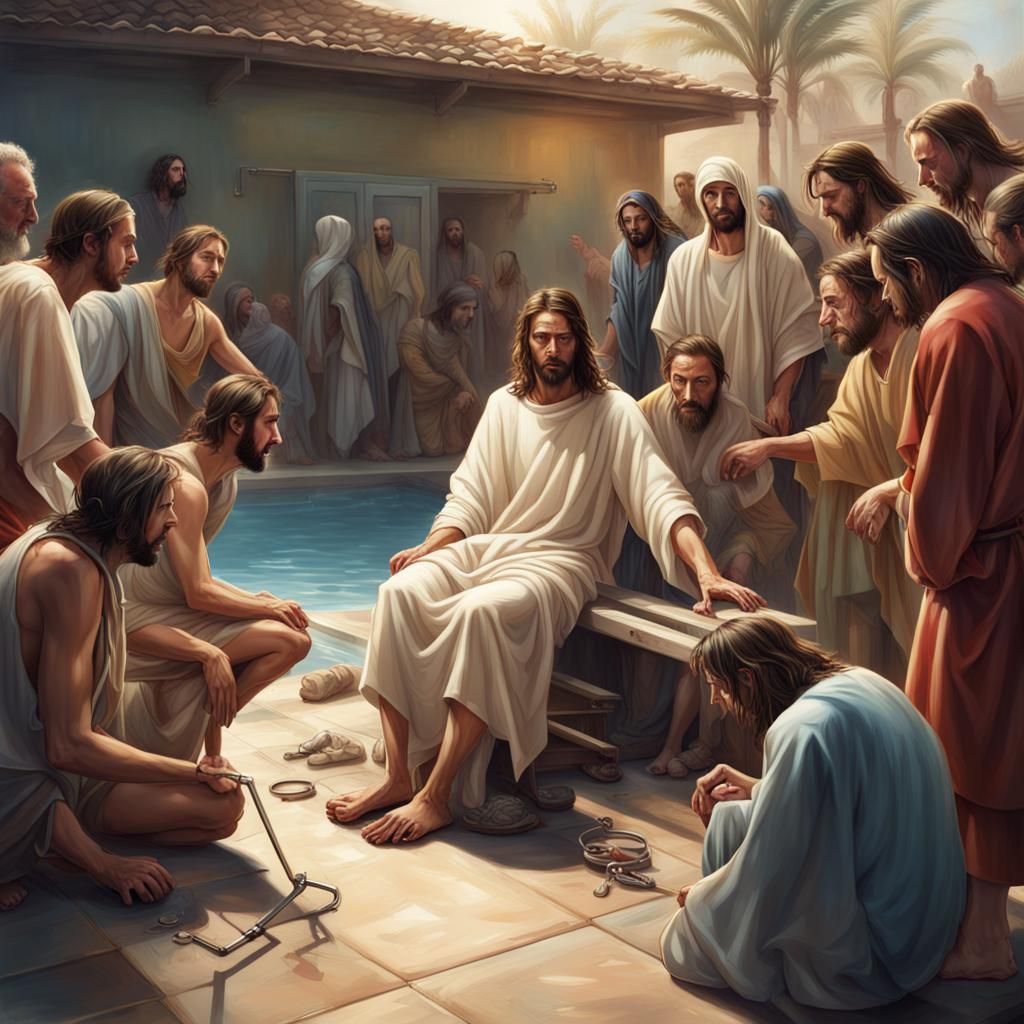 Jesus Heals a Paralyzed Man: Hyperrealistic Concept Art
