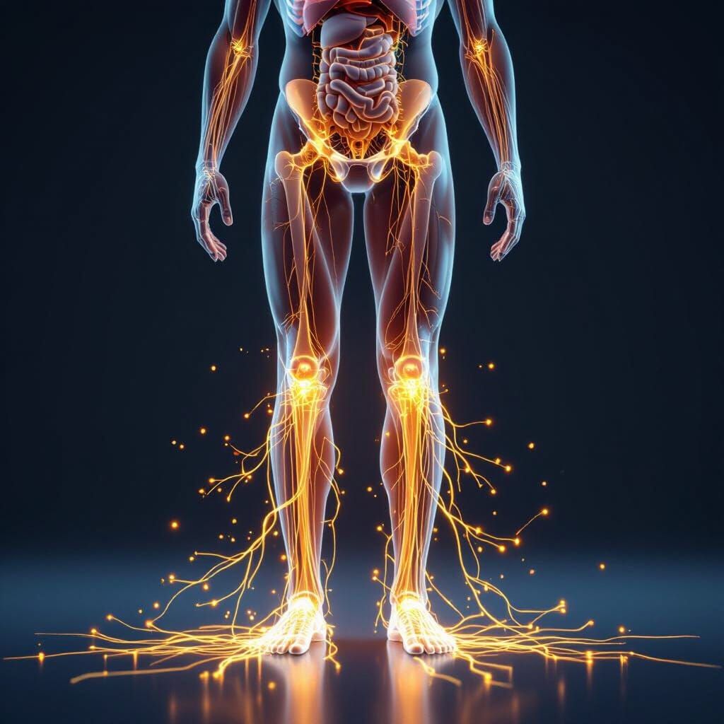 Human Nervous System Anatomical Illustration in Golden Yello...