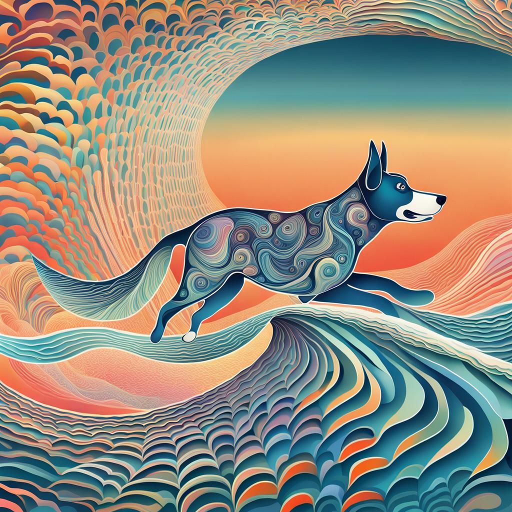 Dog Surfing: Psychedelic Abstract Vector Fractal