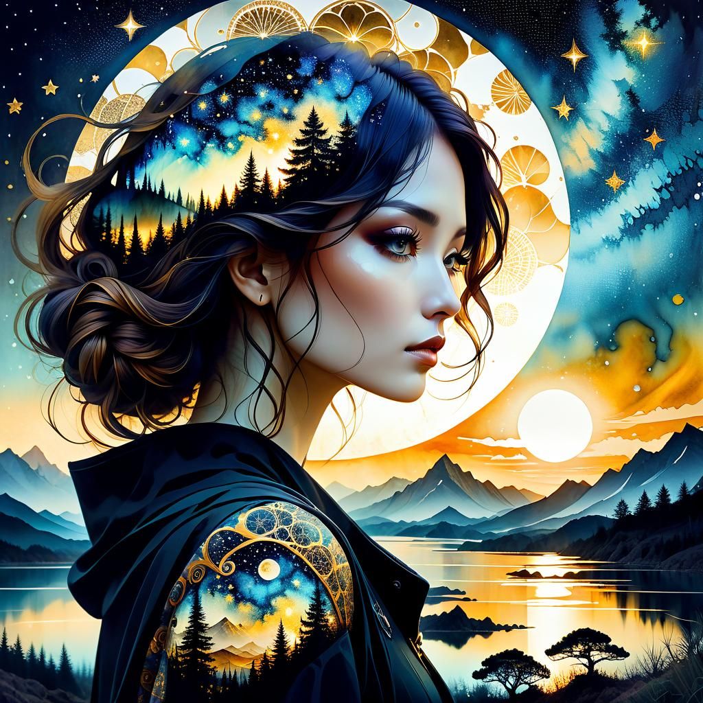 Girl Exploring Pacific Northwest in Surreal Collage Art