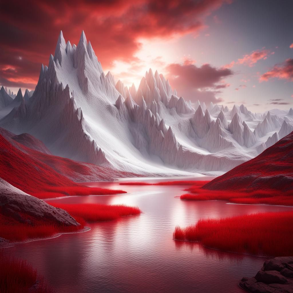 Fantasy Salt Mountains with Red Lake