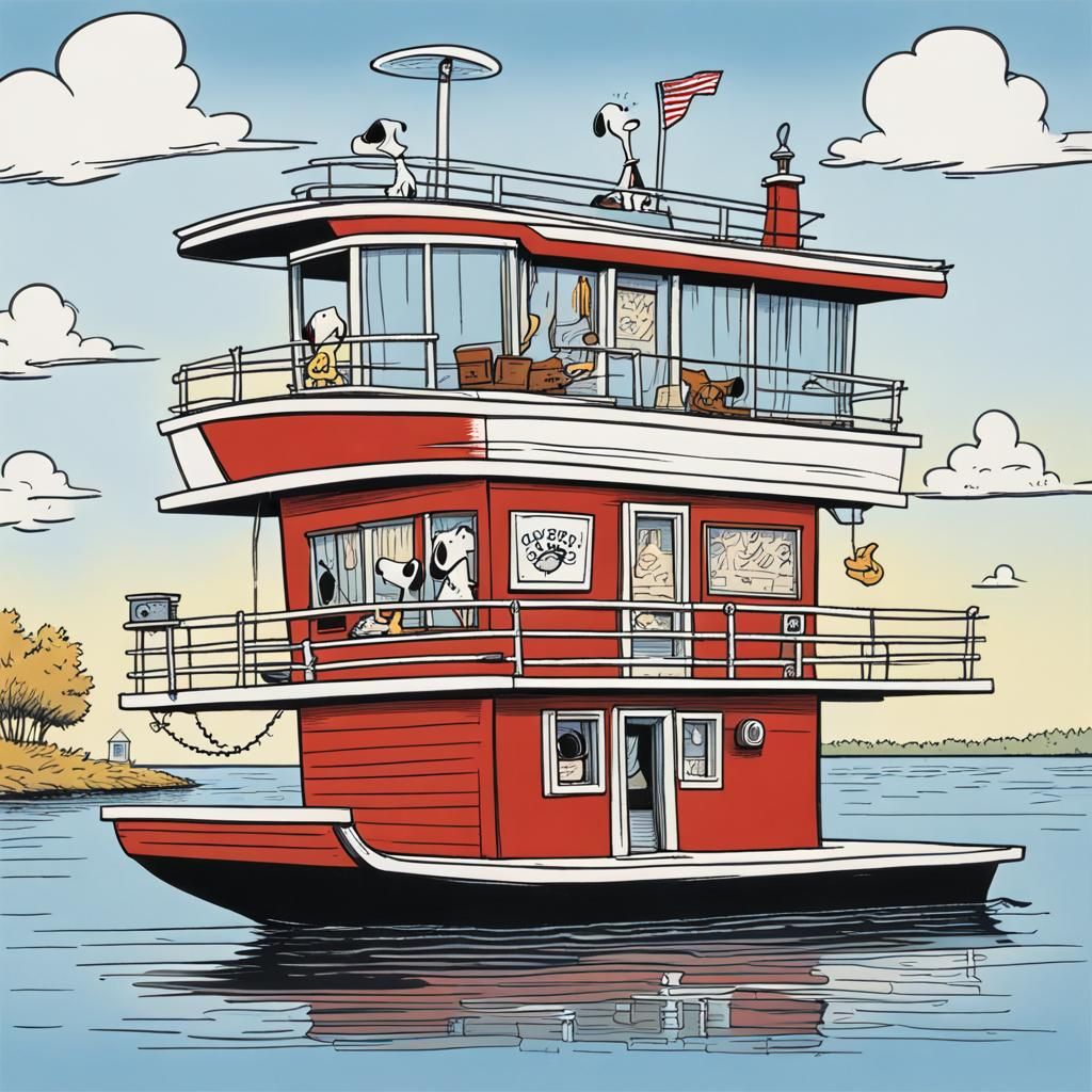 Snoopy's Luxury Houseboat in Comic Art Style