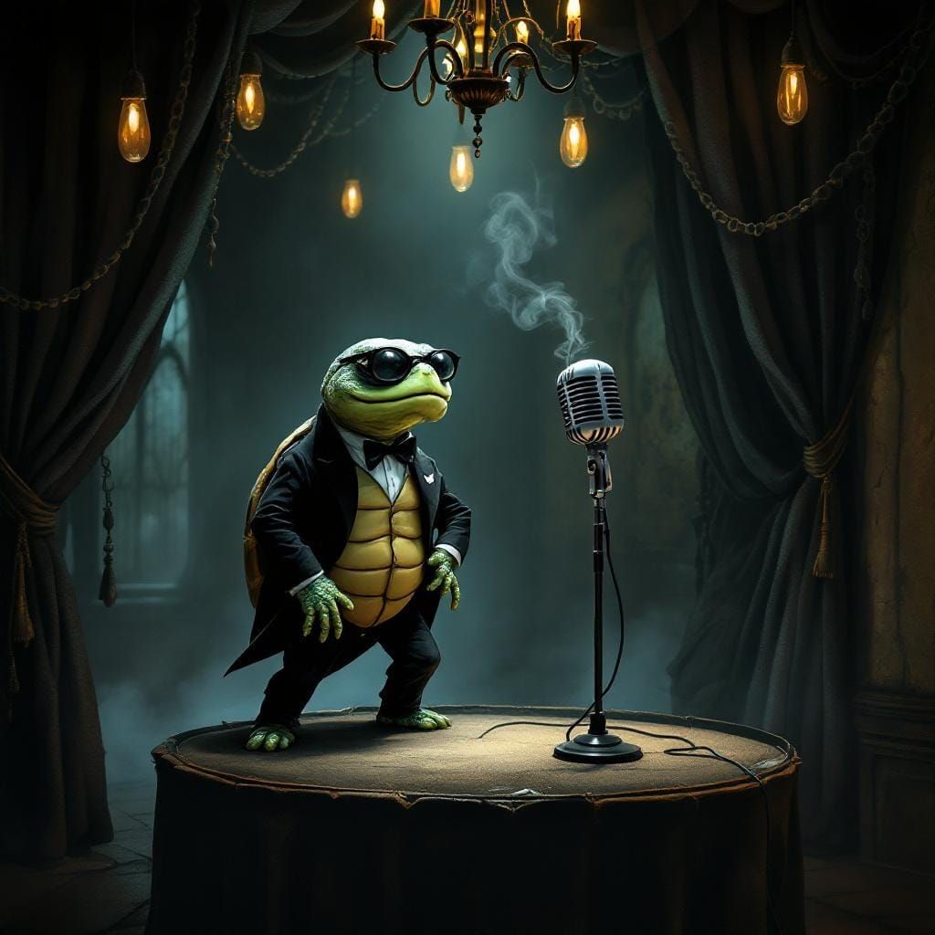 Turtle Jazz Singer in Dark Whimsical Style