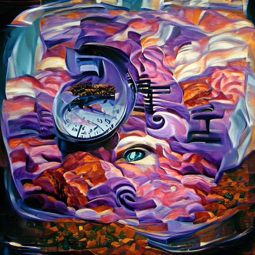 Surreal Clock Painting in Oil on Canvas
