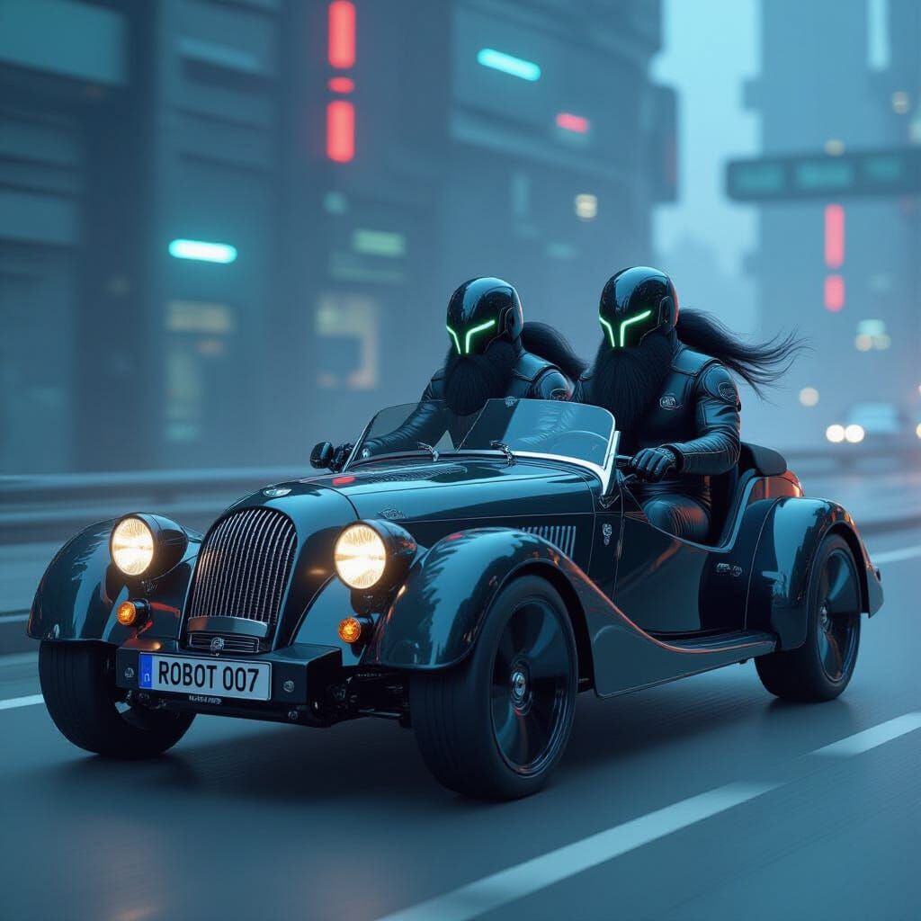 Robots Drive Cyberpunk Morgan Sports Car