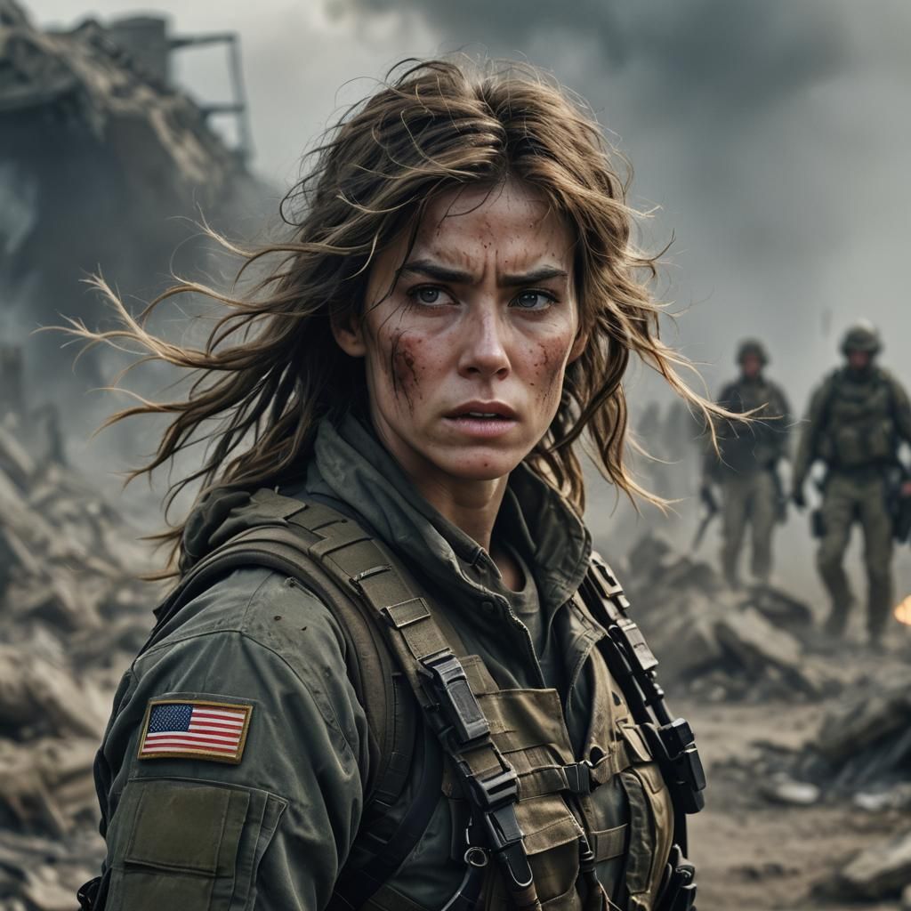 Intense Military Woman in Dramatic Cinematic Scene