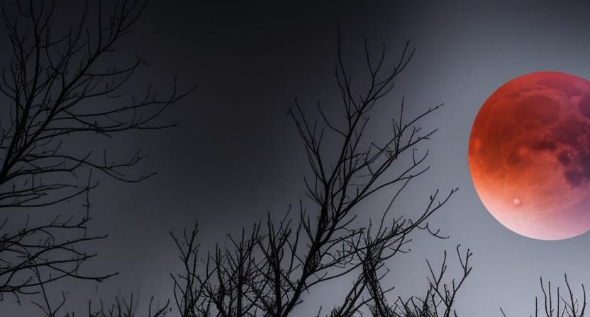 Spectacular Blood Moon Over Frosty Pines