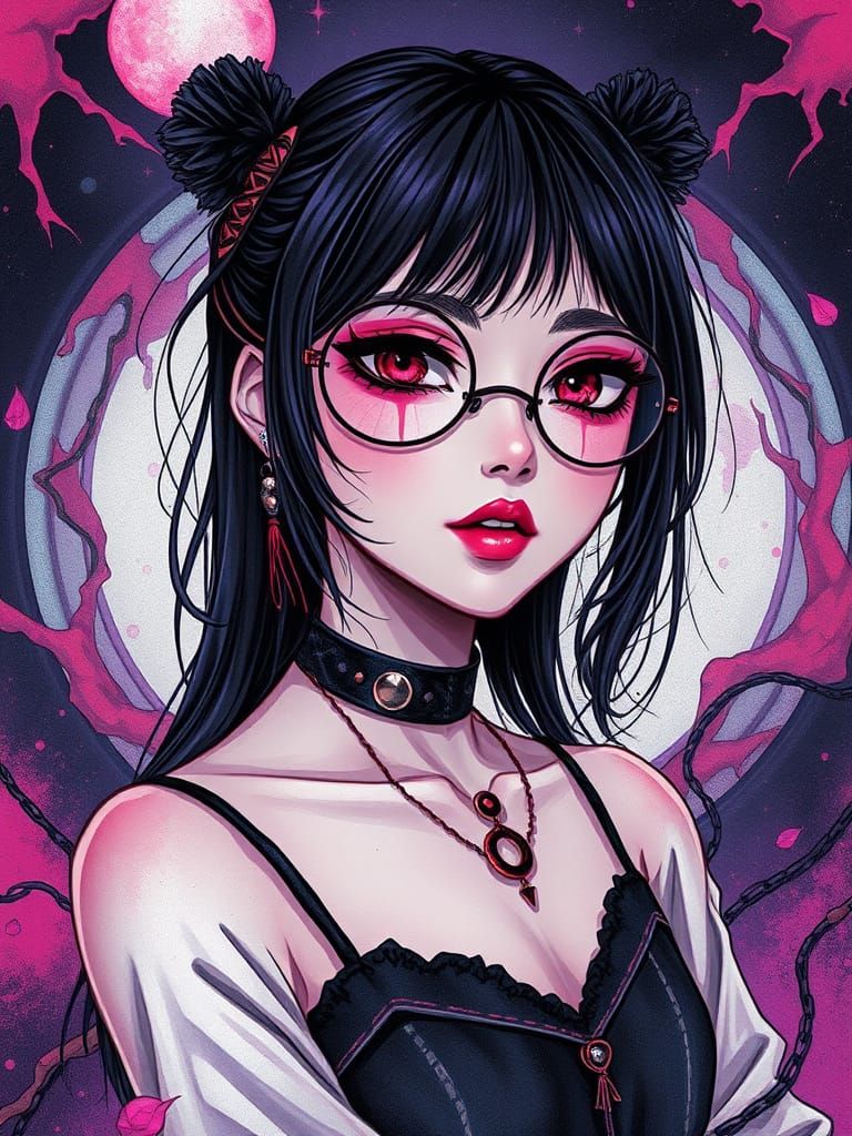 Anime Gothic Woman with Futuristic Glasses
