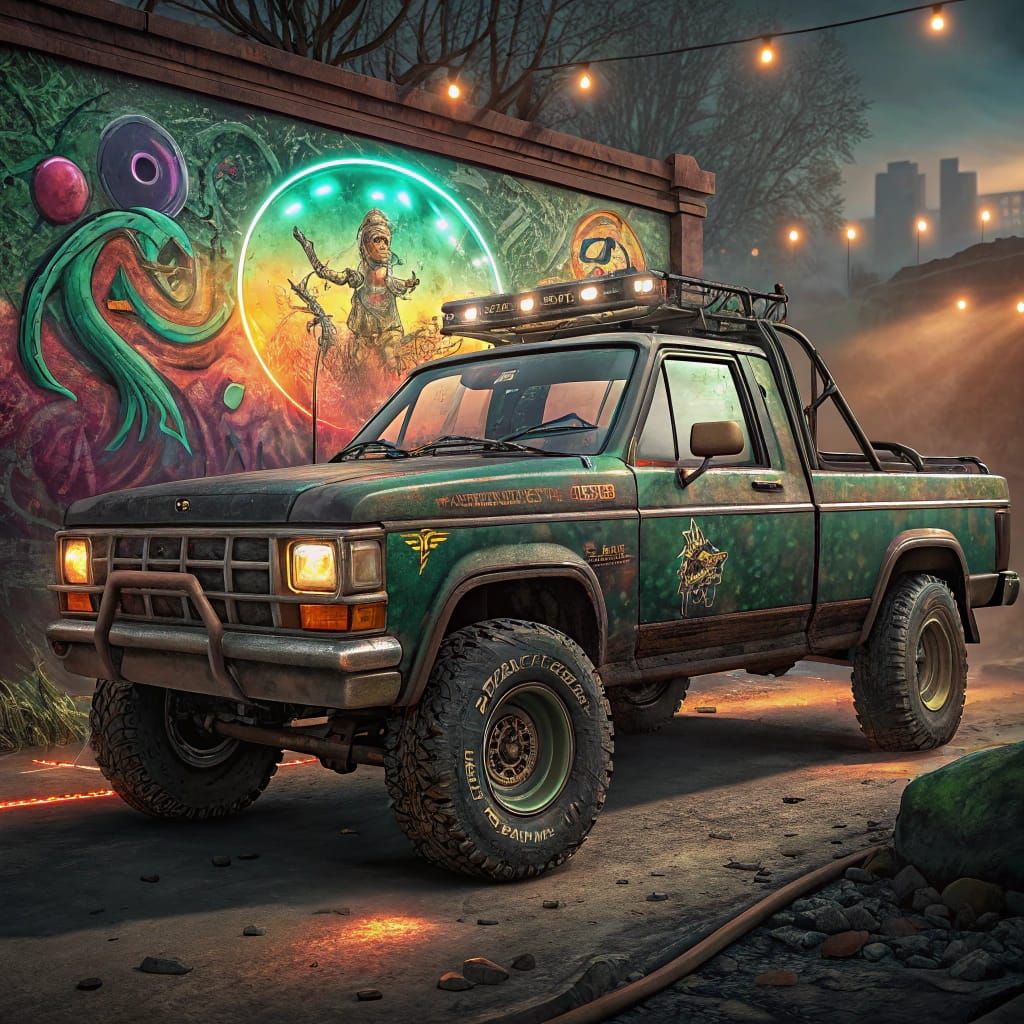Vibrant 1985 Ford Ranger with Whimsical Mural Art