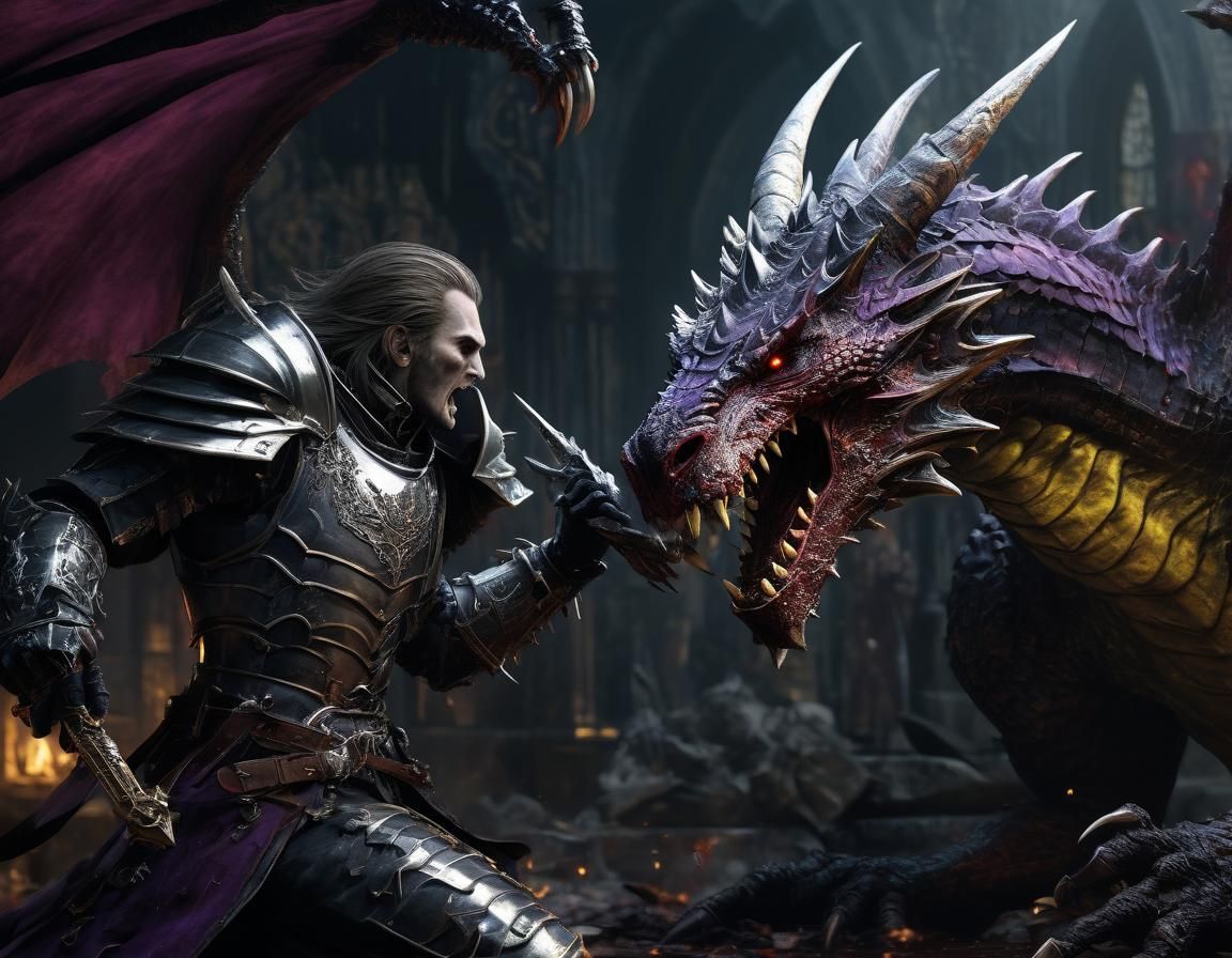 Vampire Knight vs Dragon in Dark Fantasy Style
