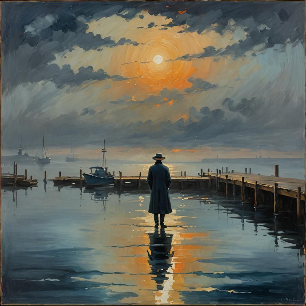 Impressionist Figure on a Foggy Dock