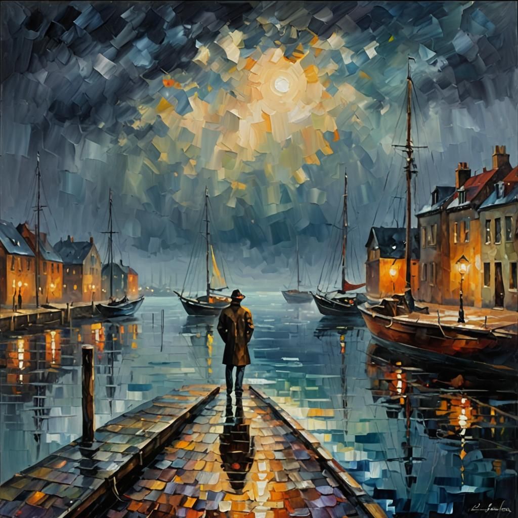 Stormy Night on the Dock: An Expressionist Oil Painting